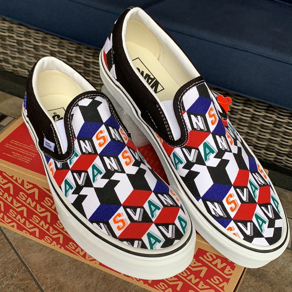 VANS CLASSIC SLIP ON CHECKER CUBE MULTI/TRWHT MENS - Picture 2 of 16
